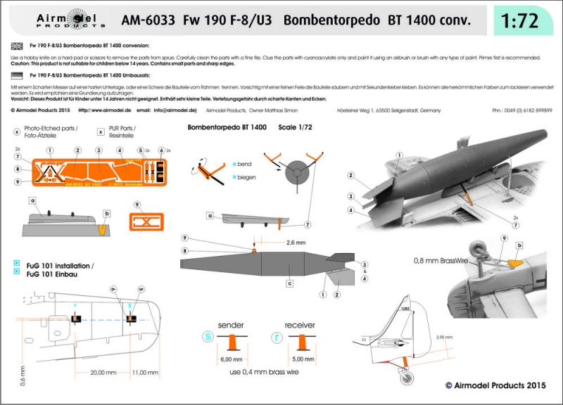 Fw 190 F-8/U3  Bombentorpedo BT 1400 Umbausatz 1/72
