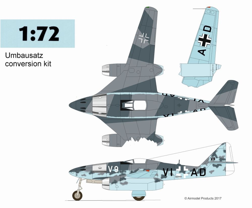 Me 262 V-9 "racing cabin" + 35° wing slats conversion  1/72